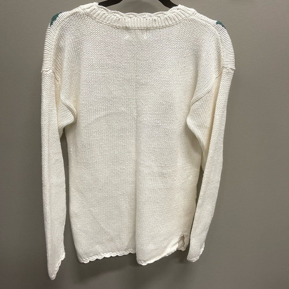 62 East White V-Neck Sweater with Floral Embroidery - Picture 3 of 4